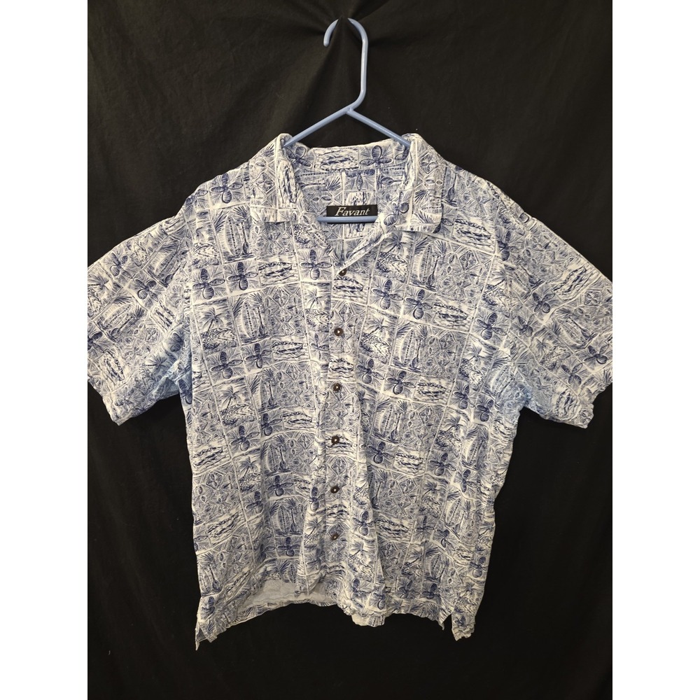 Favant Hawaiian‎ Floral Short Sleeve Button-Up Shirt Mens Size XL Blue